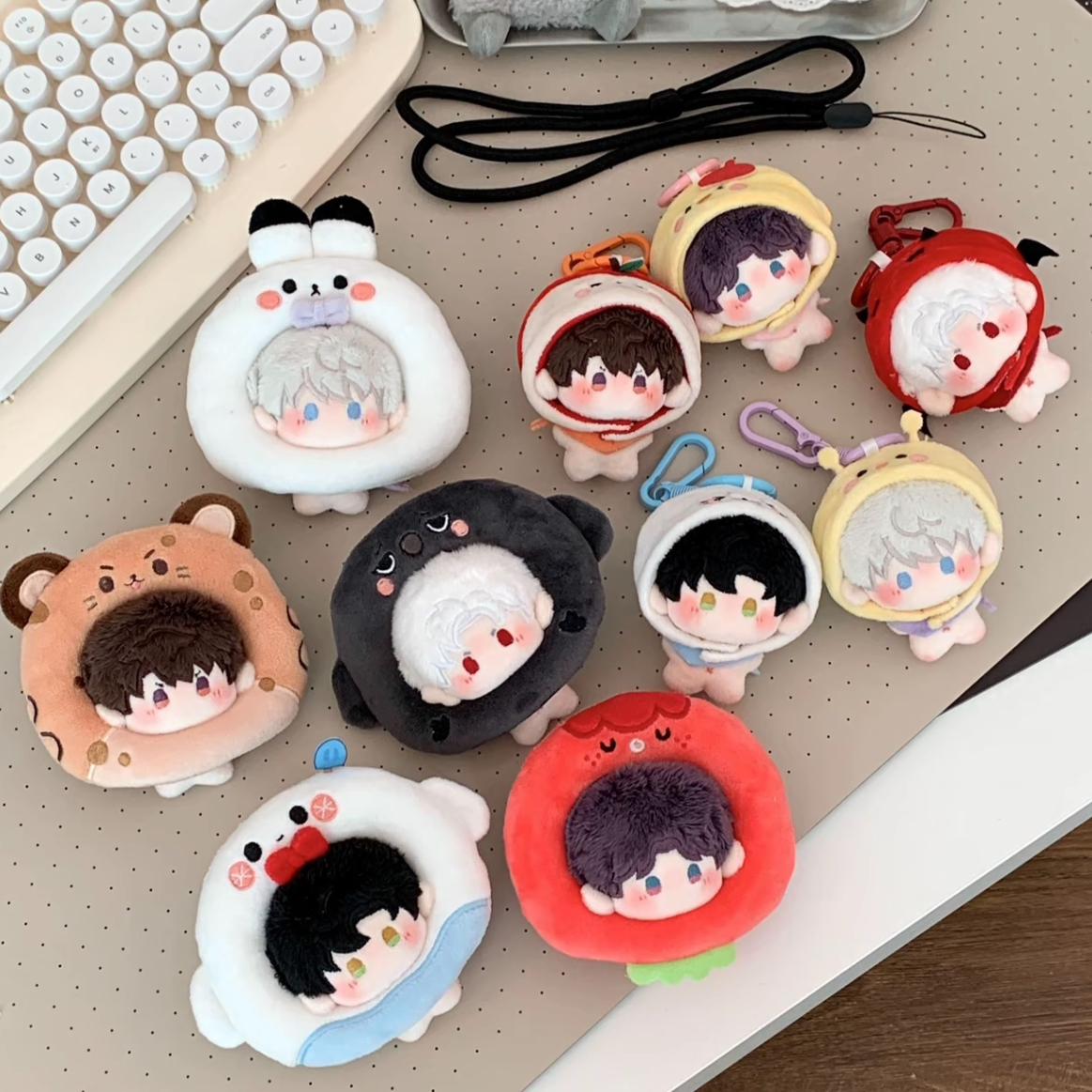 【in-stock】5cm Big Head Starfish Body Plush Keychain with Head Cover, Headband & Keychain Charm